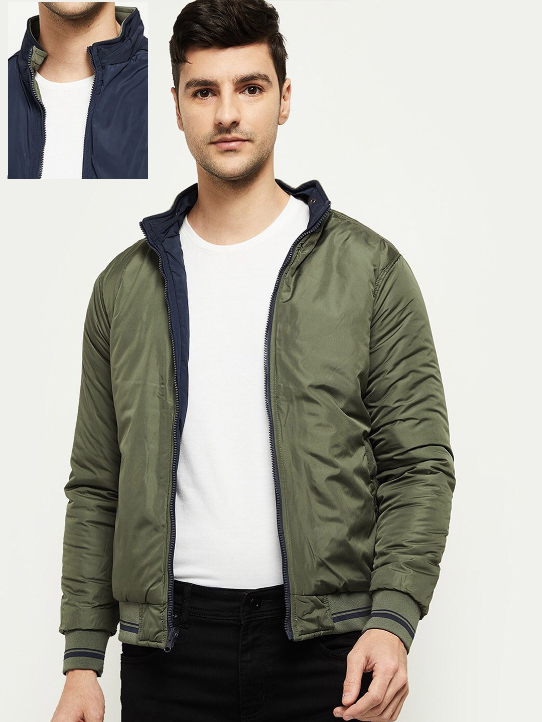 

max Men Green Quilted Reversible Jacket