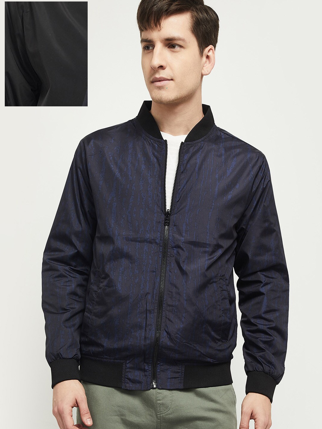 

max Men Black Reversible Bomber Jacket