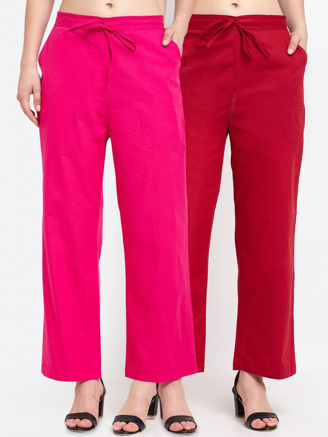 

GRACIT Women Pack of 2 Loose Fit Cotton Trousers, Pink