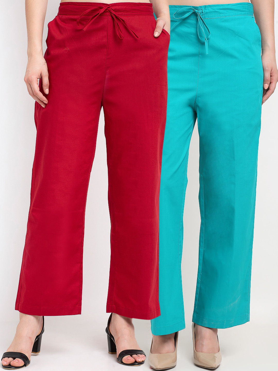 

GRACIT Women Pack of 2 Solid Palazzos, Red