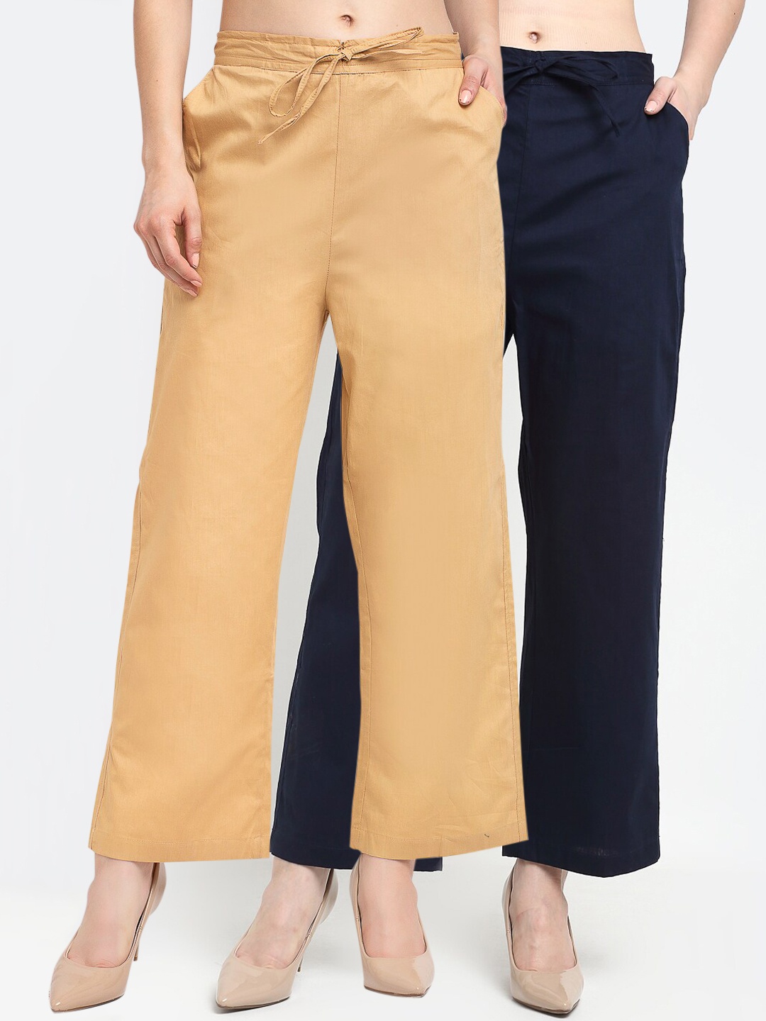 

GRACIT Women Pack of 2 Solid Palazzos, Beige