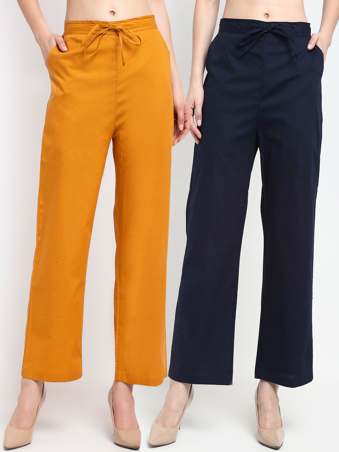 

GRACIT Women Pack Of 2 Navy Blue & Mustard Loose Fit Trousers
