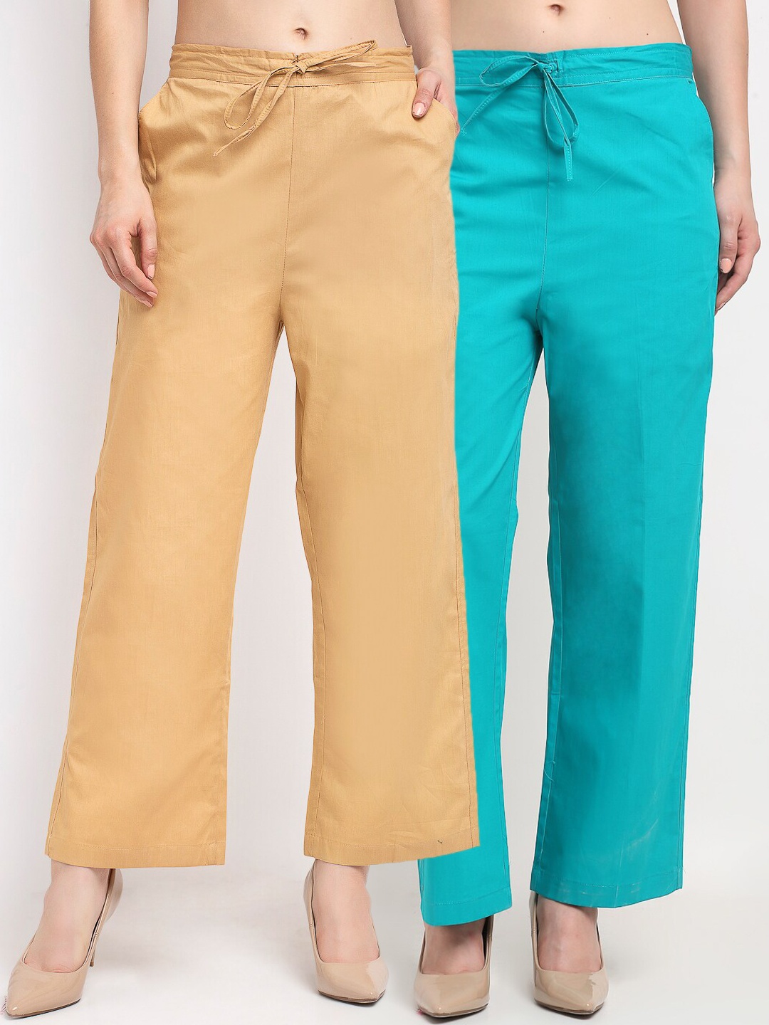 

GRACIT Women Pack of 2 Solid Palazzos, Beige
