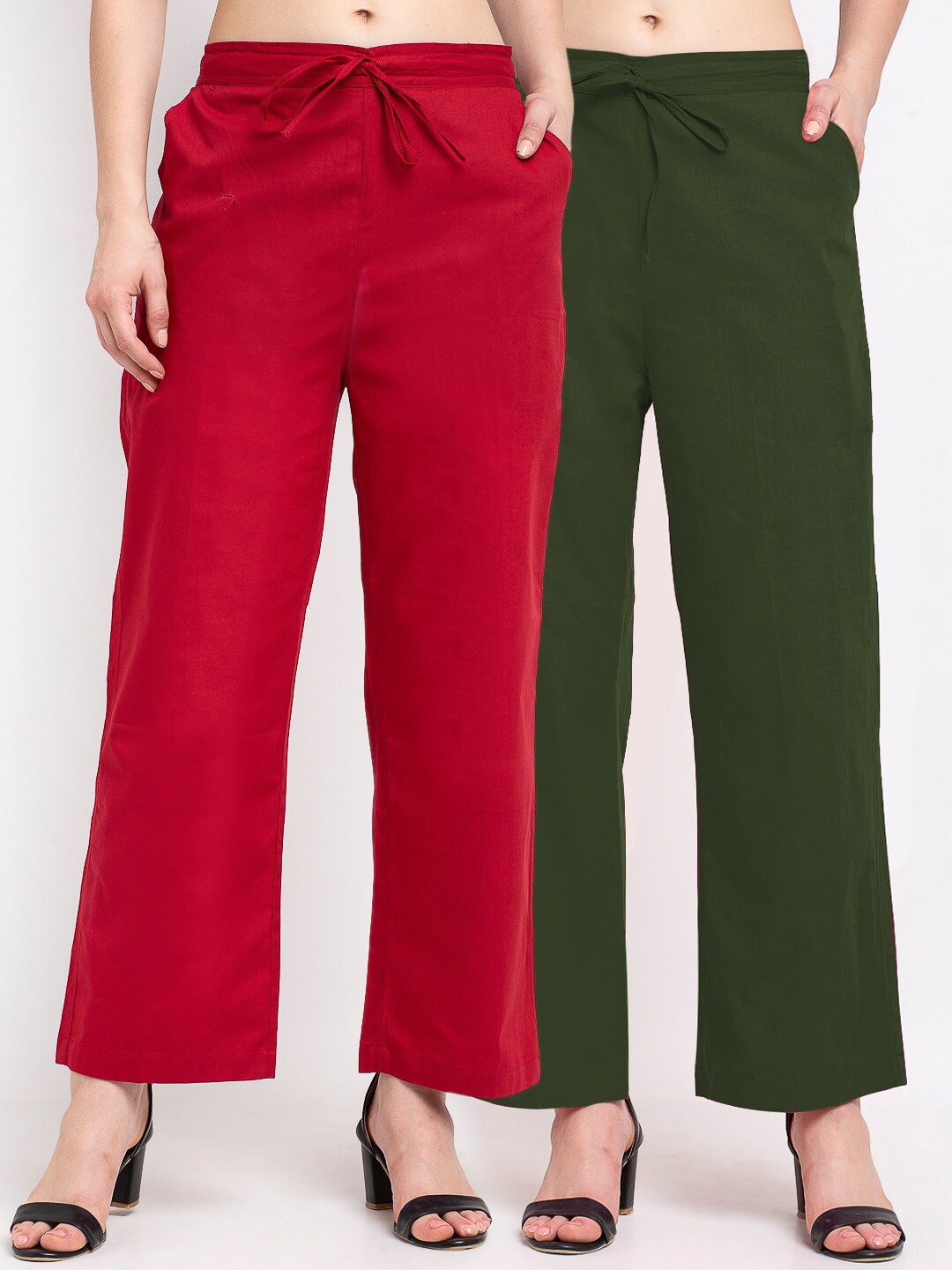 

GRACIT Women Pack of 2 Loose Fit Cotton Trousers, Maroon