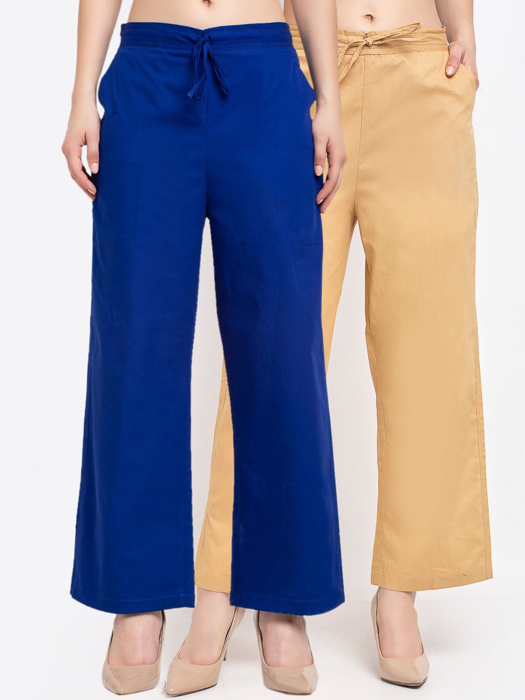

GRACIT Women Pack of 2 Solid Palazzos, Blue