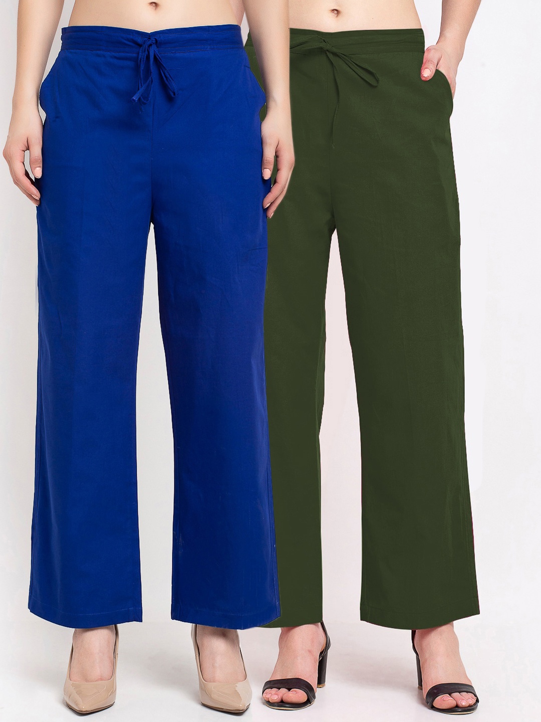 

GRACIT Women Pack Of 2 Blue & Green Cotton Palazzos