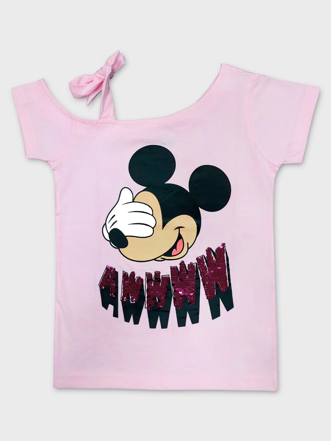 

Kids Ville Girls Pink & Black Minnie Mouse Printed Extended Sleeves Pure Cotton T-shirt