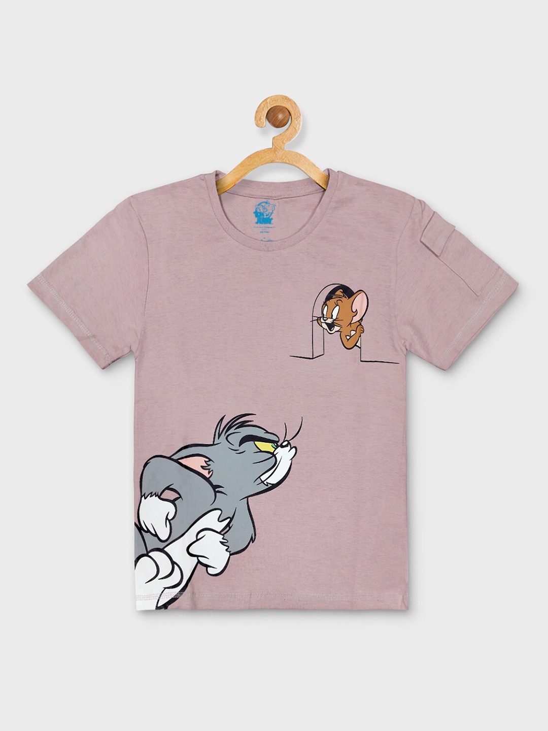 

Kids Ville Boys Mauve Tom & Jerry Printed Pockets Pure Cotton T-shirt