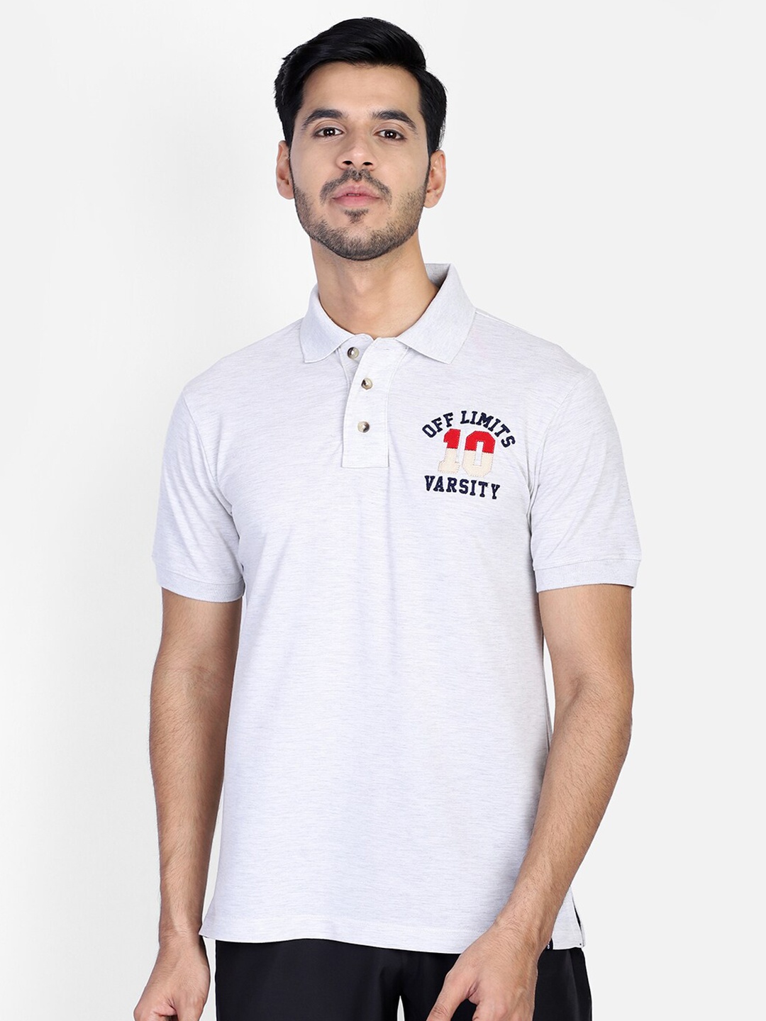 OFF LIMITS Men Blue Typography Polo Collar Applique T-shirt
