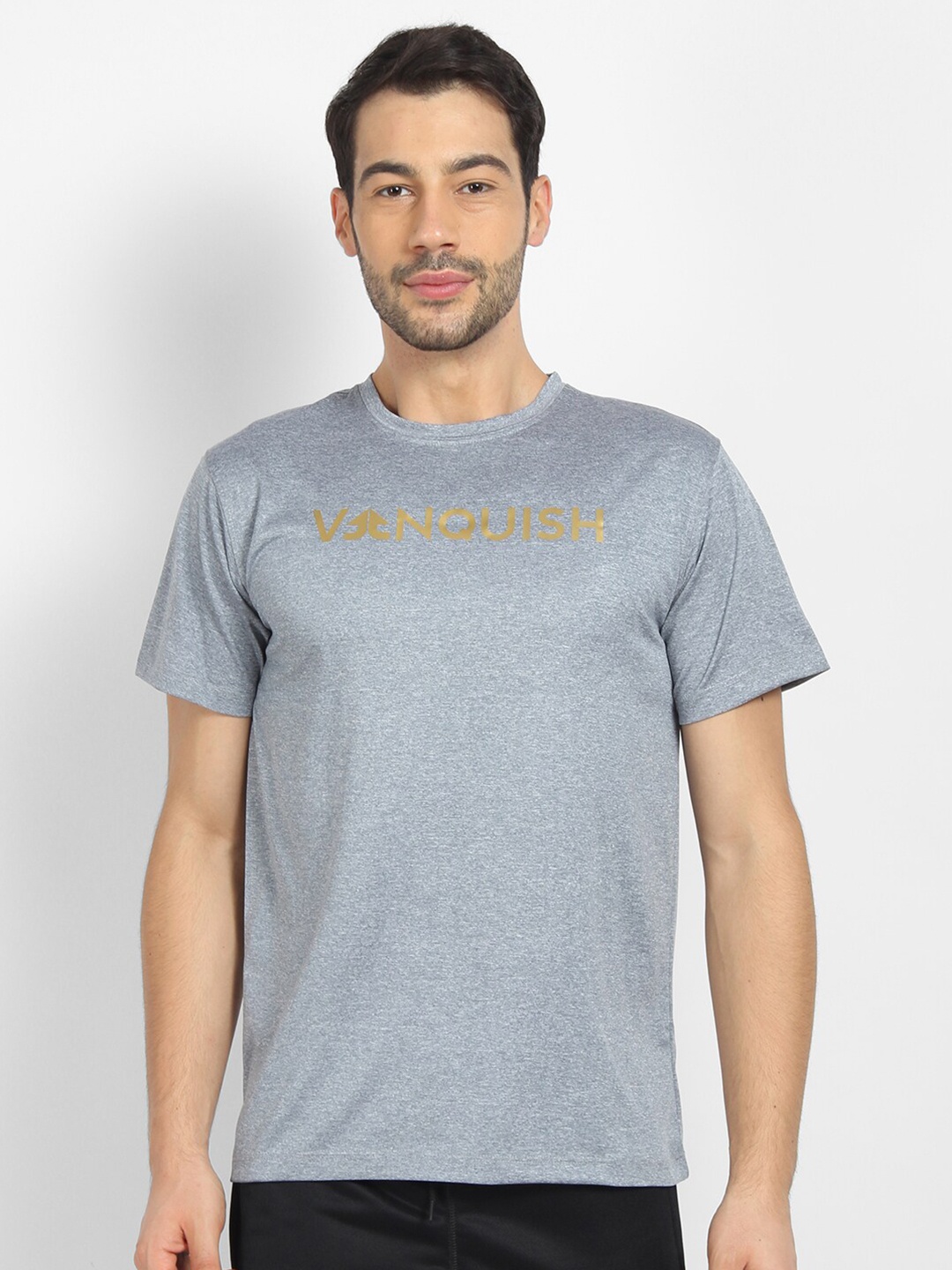 

OFF LIMITS Men Grey Melange Typography Printed T-shirt