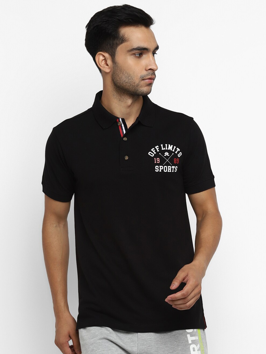 

OFF LIMITS Men Black Brand Logo Printed Polo Collar T-shirt