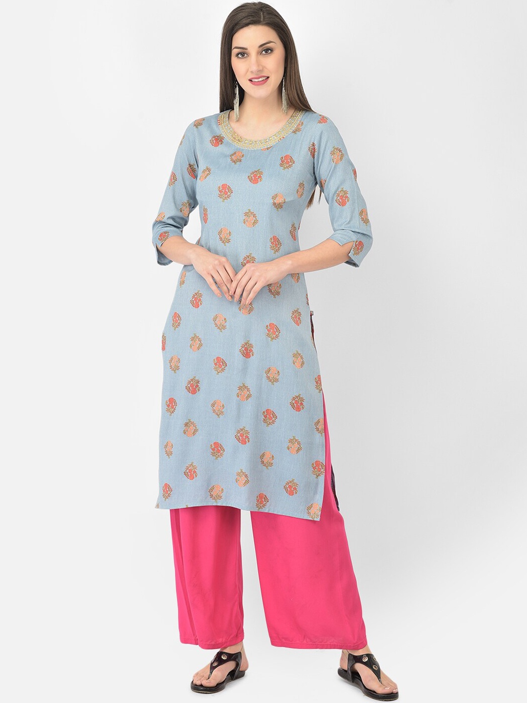 

Span Floral Printed Straight Kurta, Grey