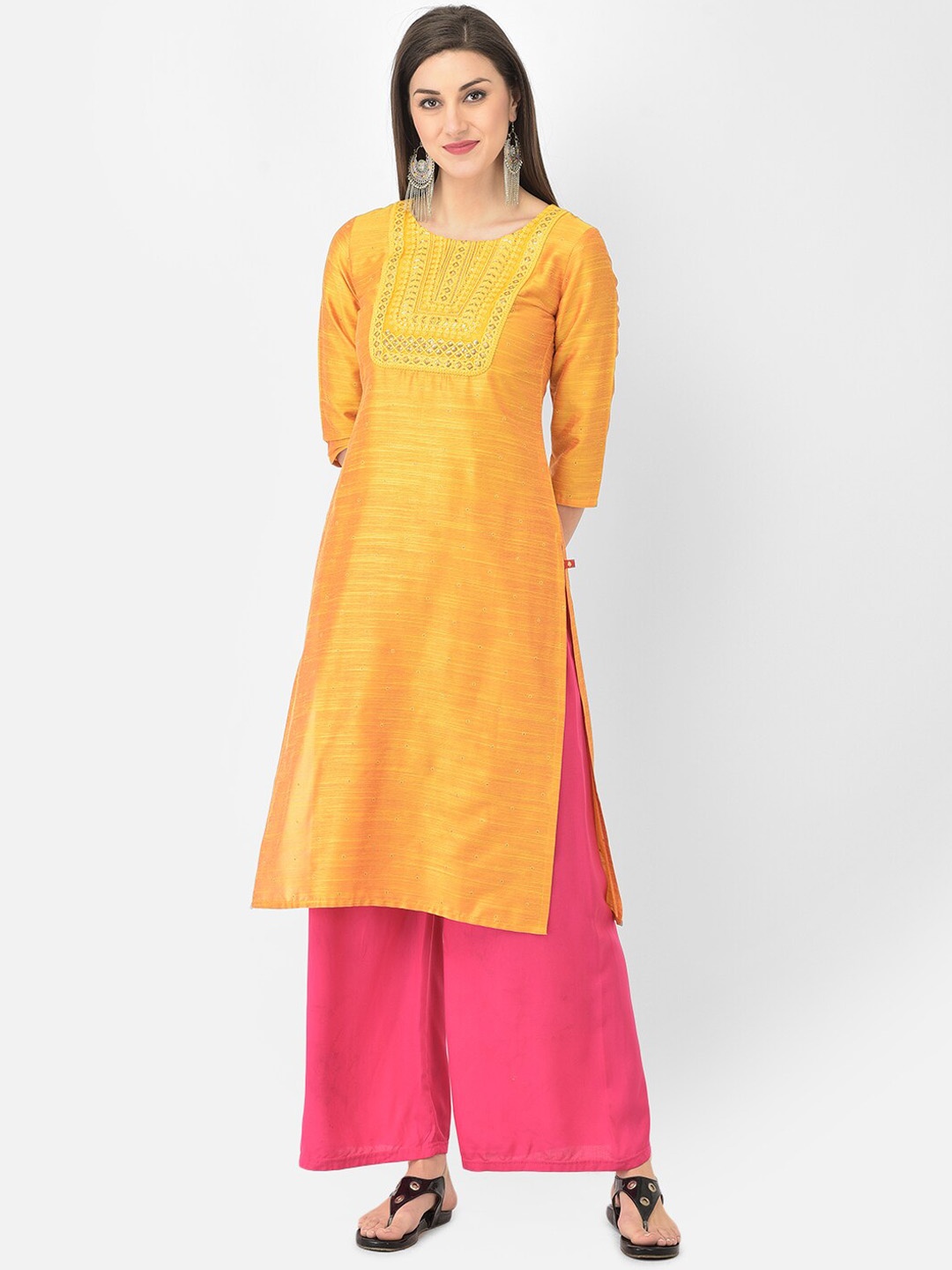 

Span Women Yellow Ethnic Motifs Yoke Design Kurta