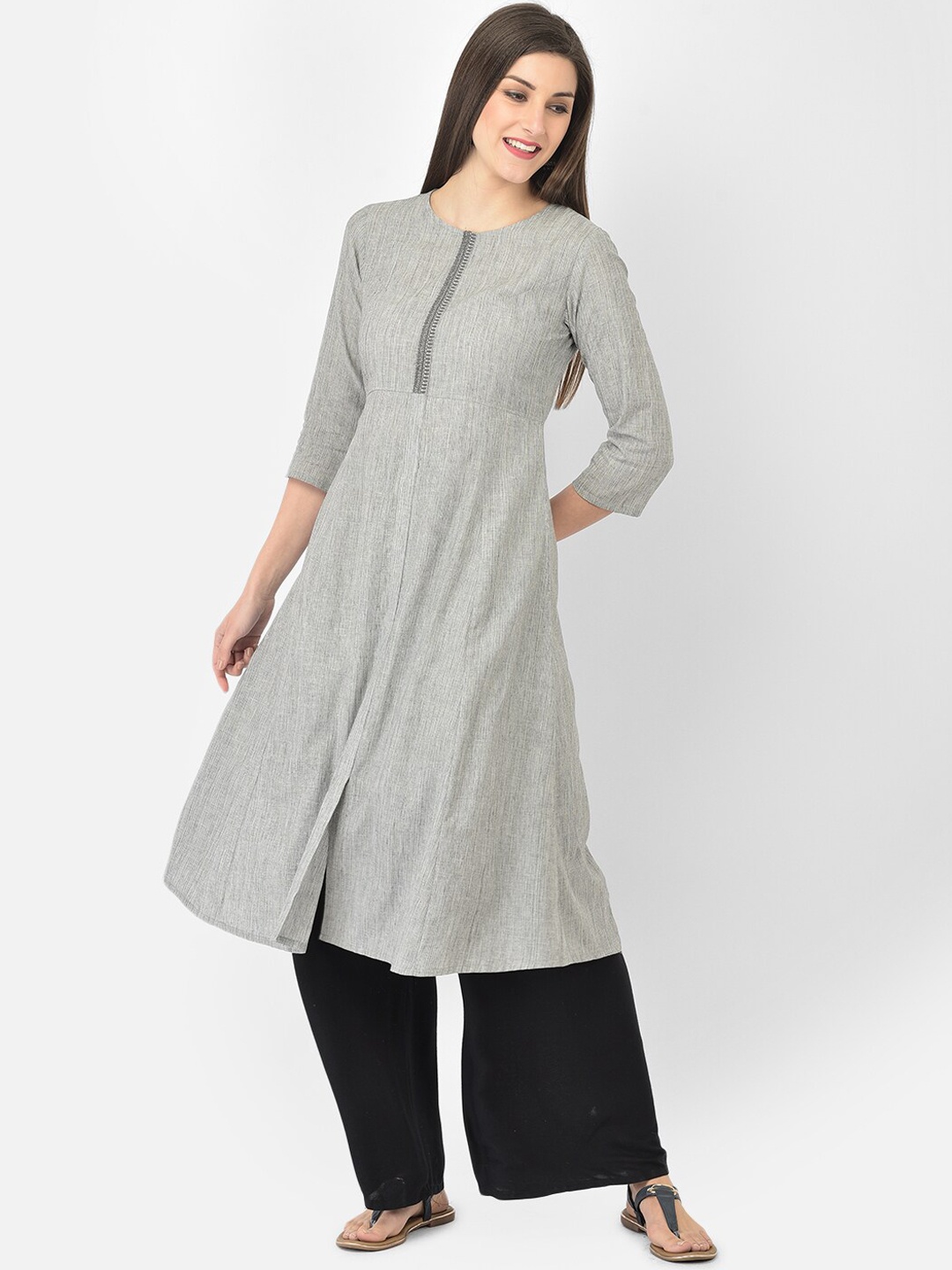 

Span Women Grey Thread Work A-Line Kurta