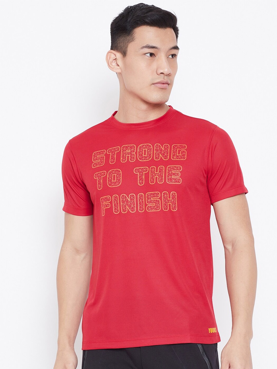 

Yuuki Men Red & Orange Typography Printed T-shirt