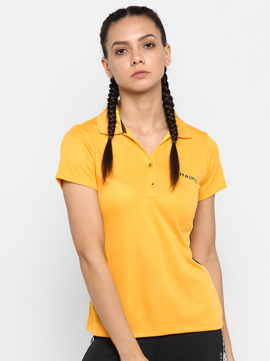 

OFF LIMITS Women Yellow Polo Collar Regular Fit T-shirt