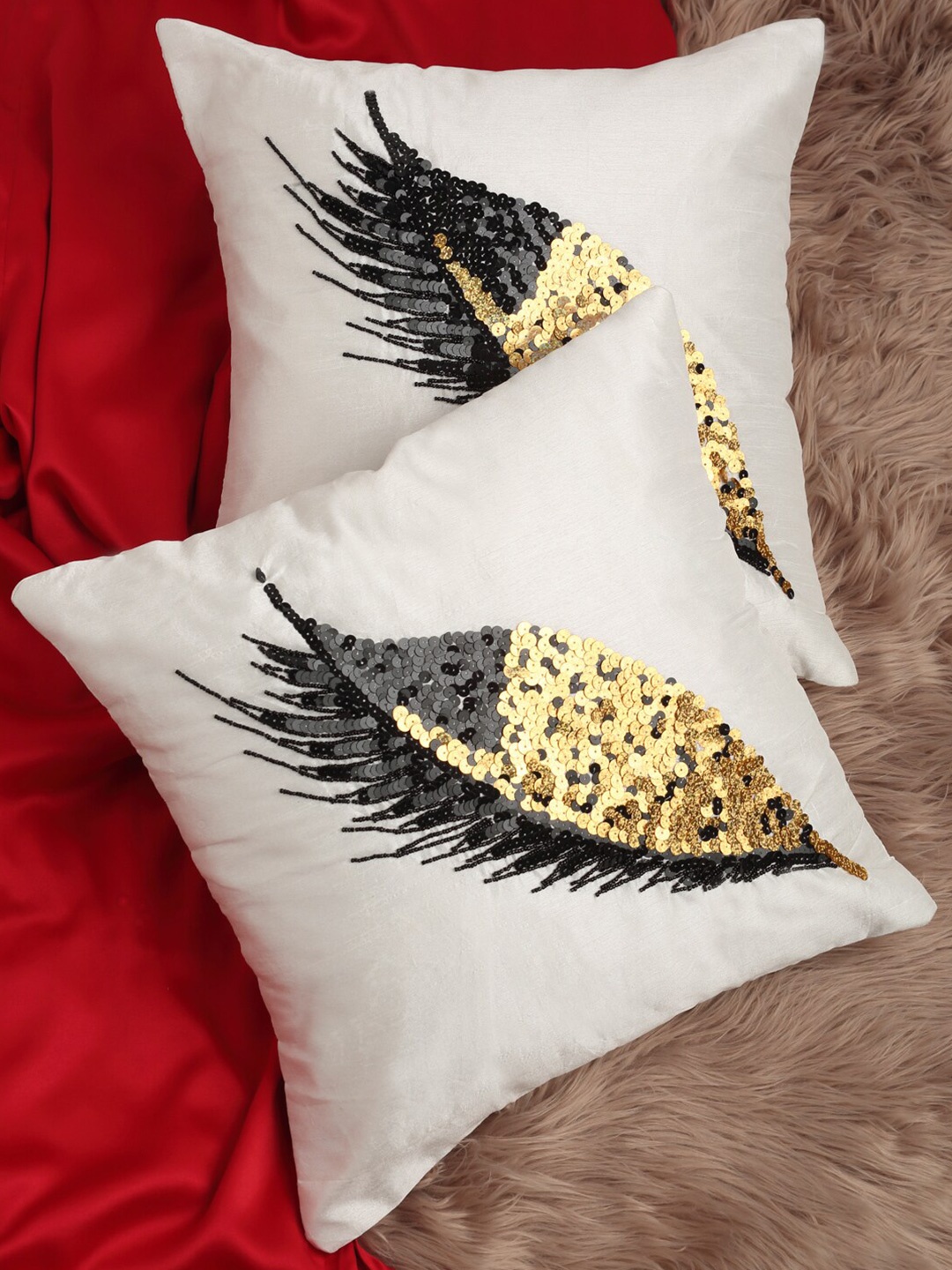 

Alina decor Pack Of 2 White Embellished Square Cushion Cover