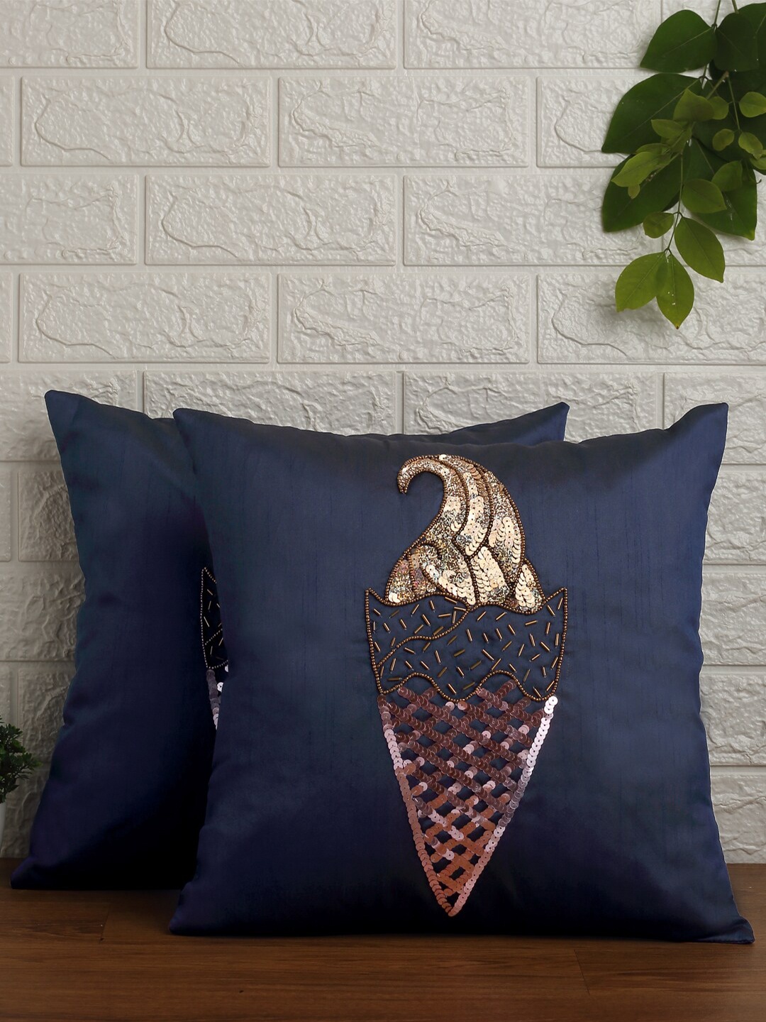 

Alina decor Pack Of 2 Blue Embellished Square Cushion Cover
