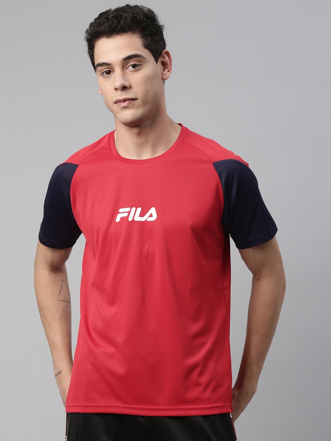 

FILA Men Red Brand Logo Printed Training or Gym T-shirt