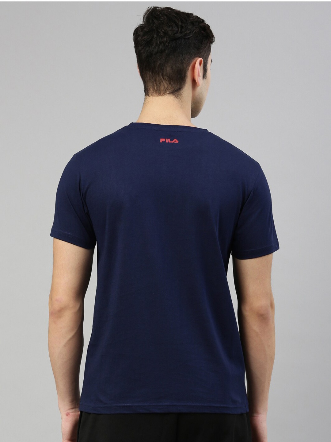 

FILA Men Navy Blue & Red Typography Printed Pure Cotton T-shirt