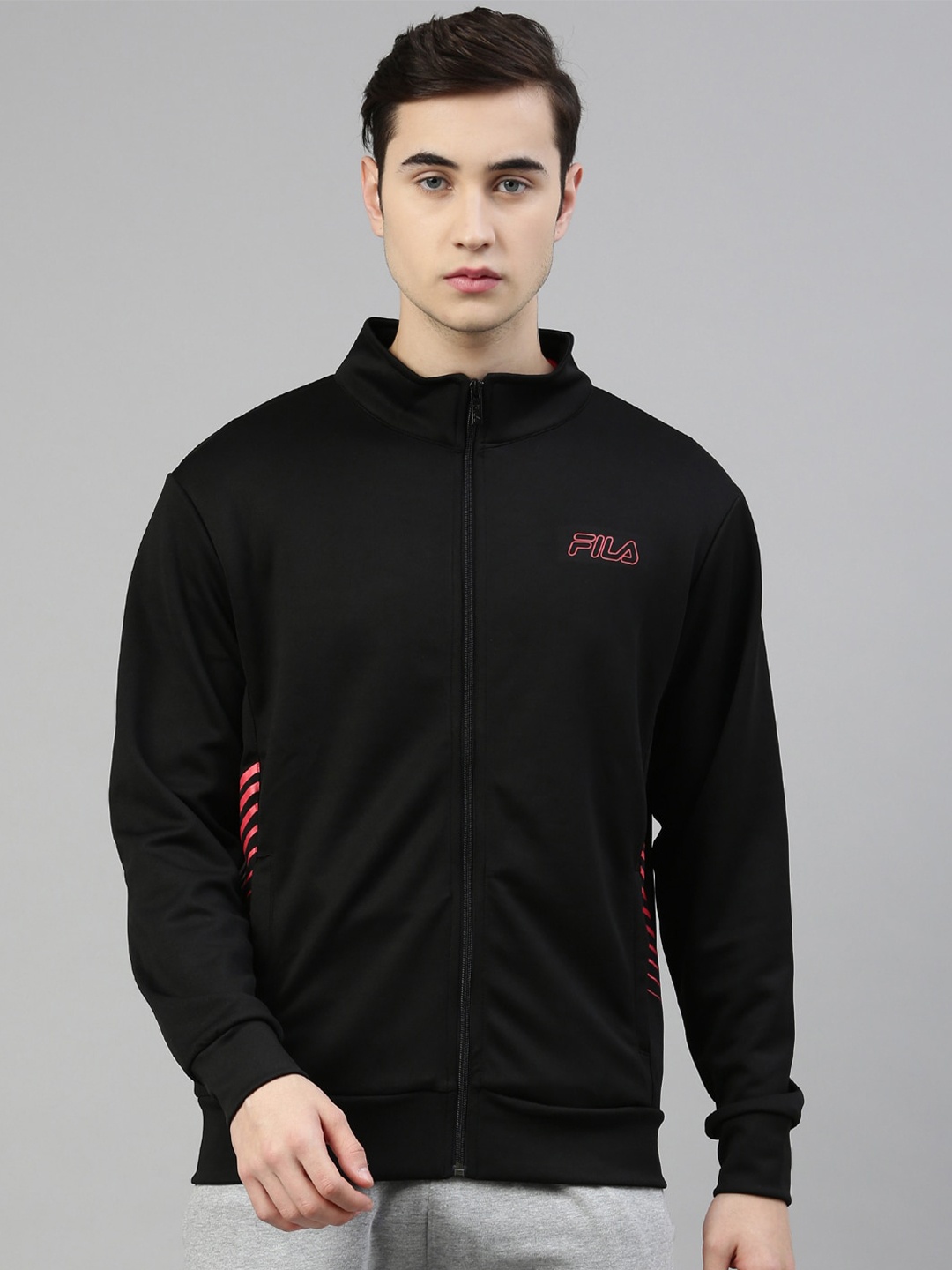 

FILA Men Black High Neck Applique Running T-shirt