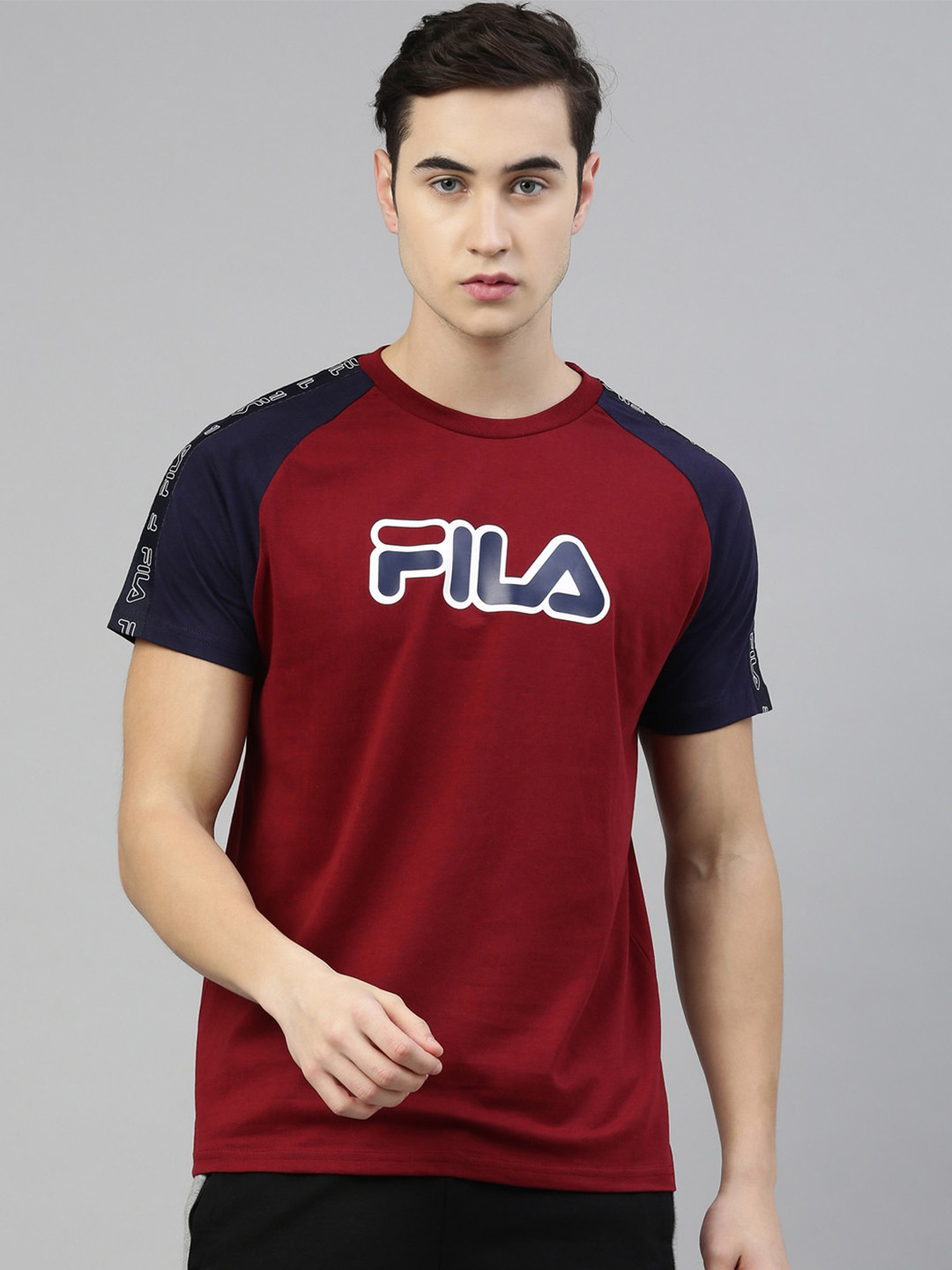 

FILA Men Maroon & Navy Blue Brand Logo Printed Running T-shirt