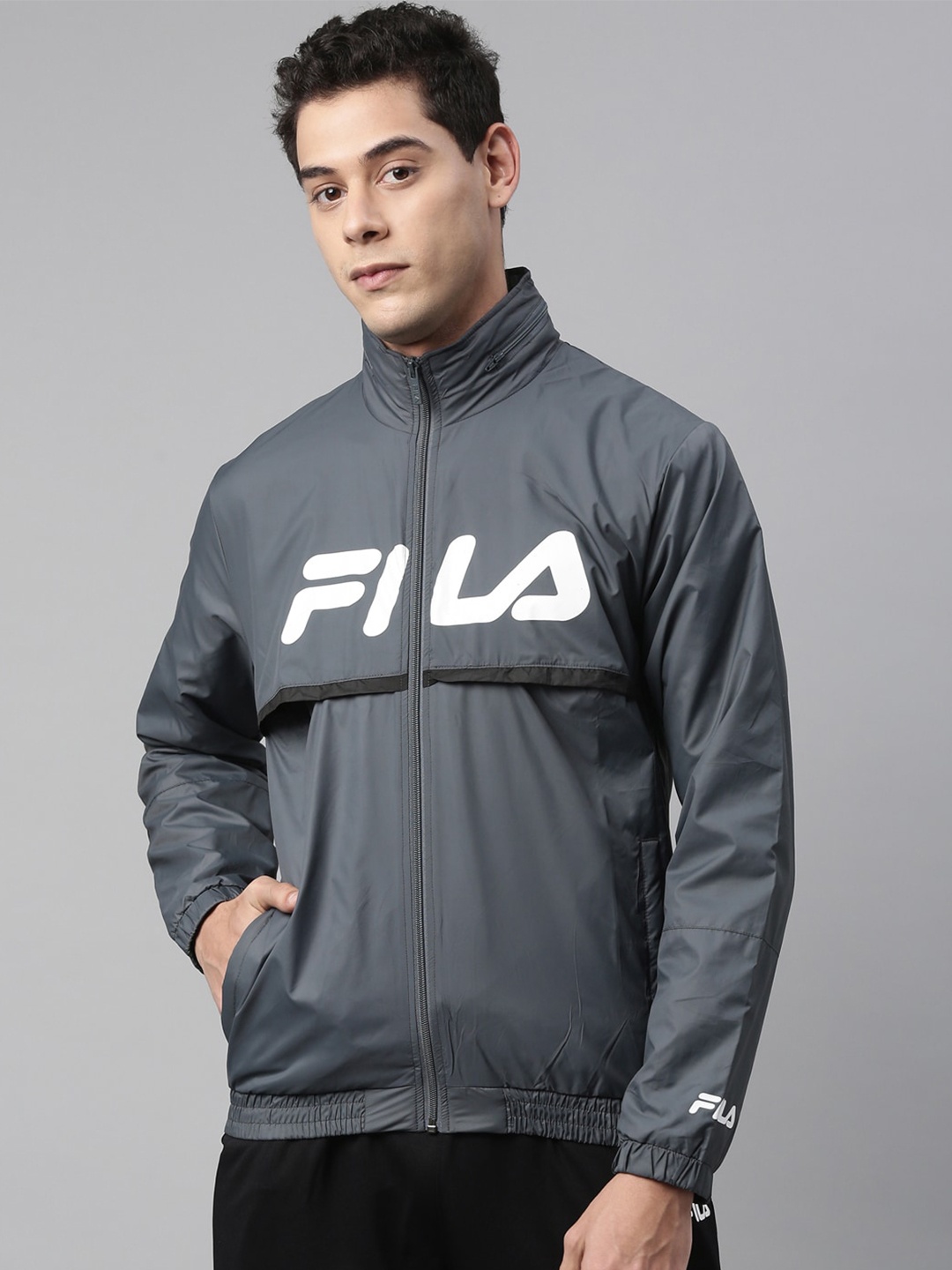 

FILA Men Grey Typography Printed High Neck Applique Running T-shirt