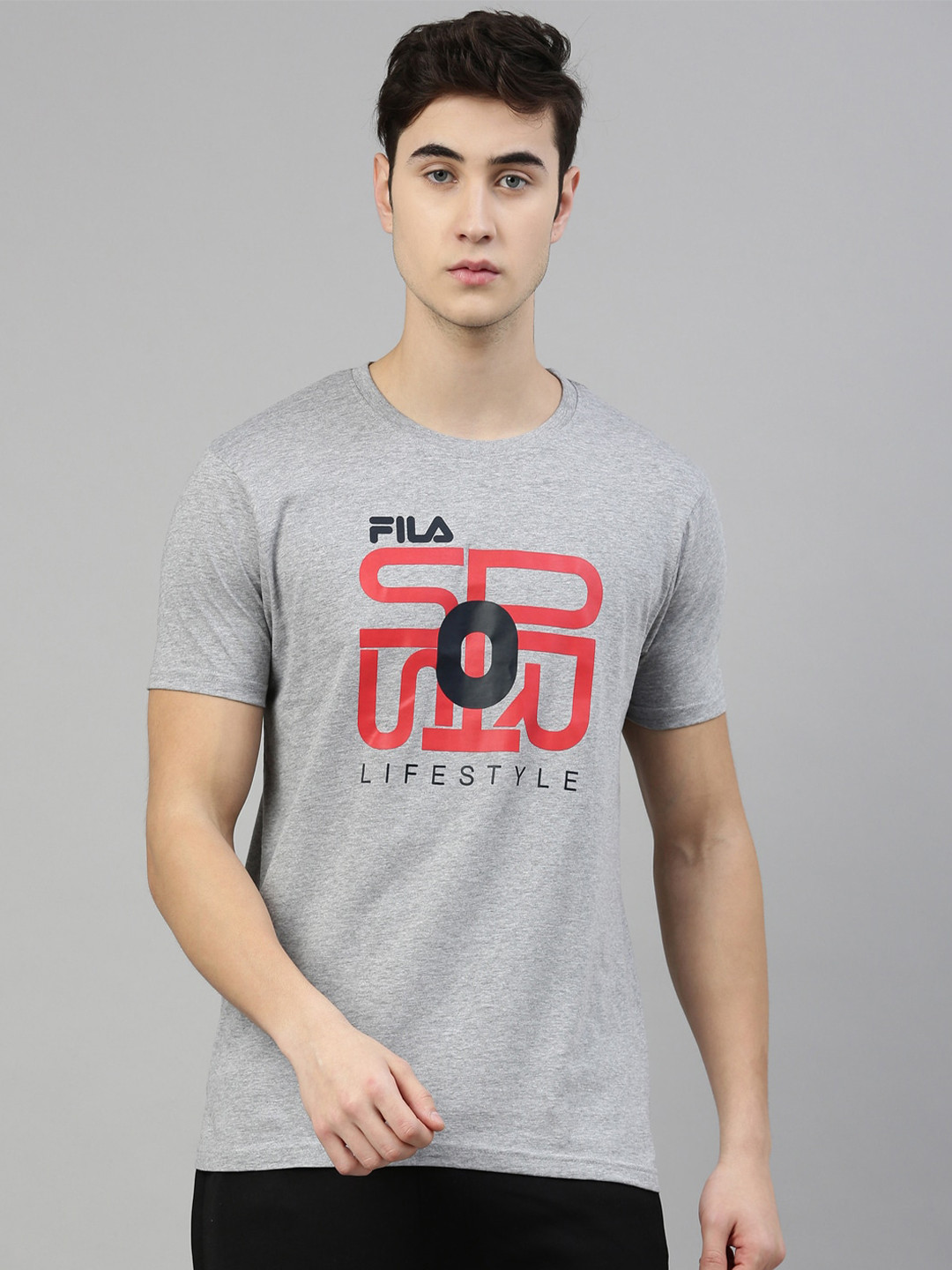 

FILA Men Grey & Red Brand logo Printed Pure Cotton T-shirt