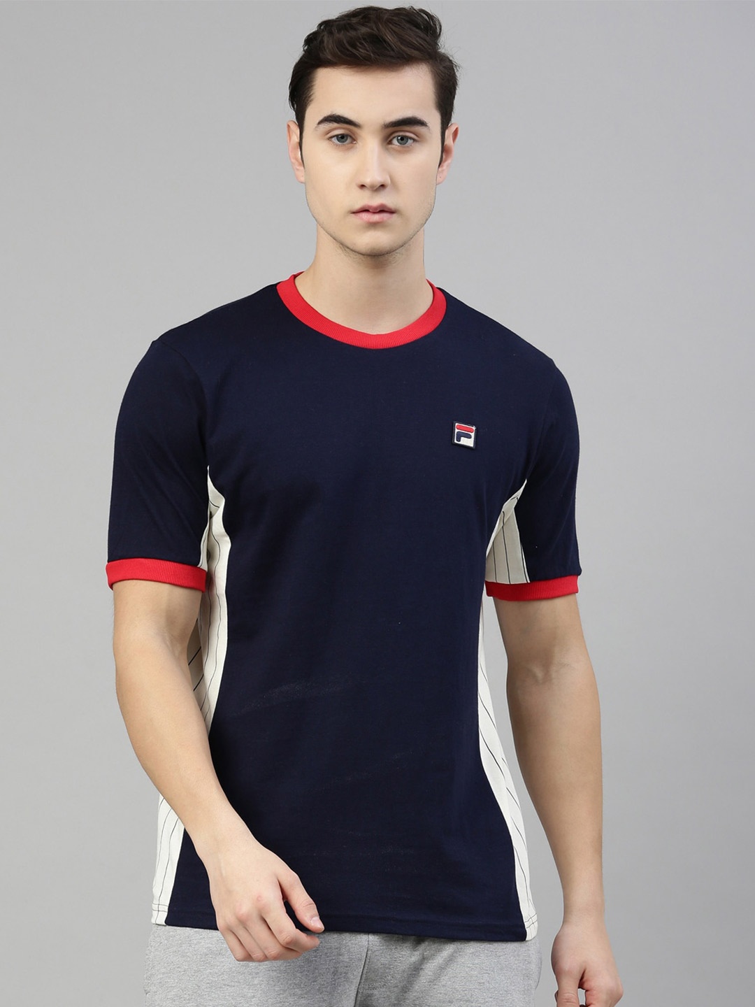 

FILA Men Navy Blue Pure Cotton T-shirt