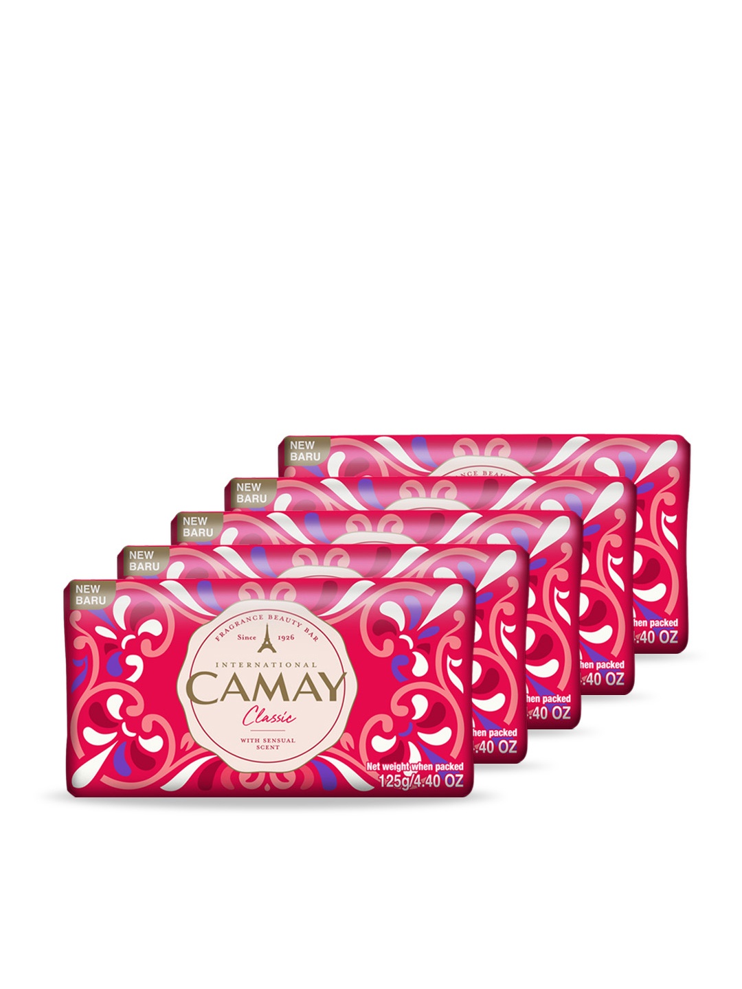 

CAMAY Set of 5 Classic French Beauty Secret Soap - 125g Each, Pink