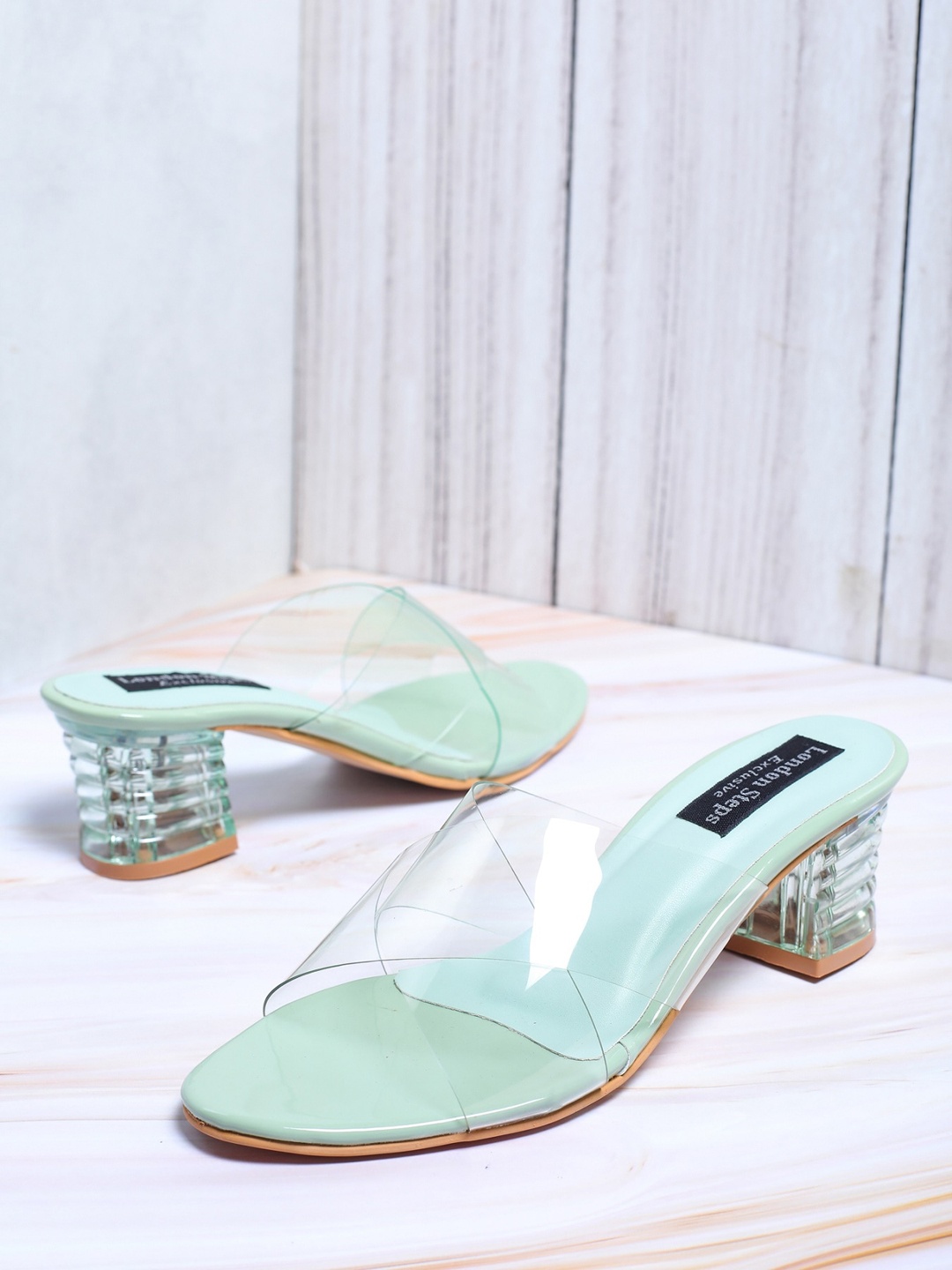 

LONDON STEPS Green Block Mules