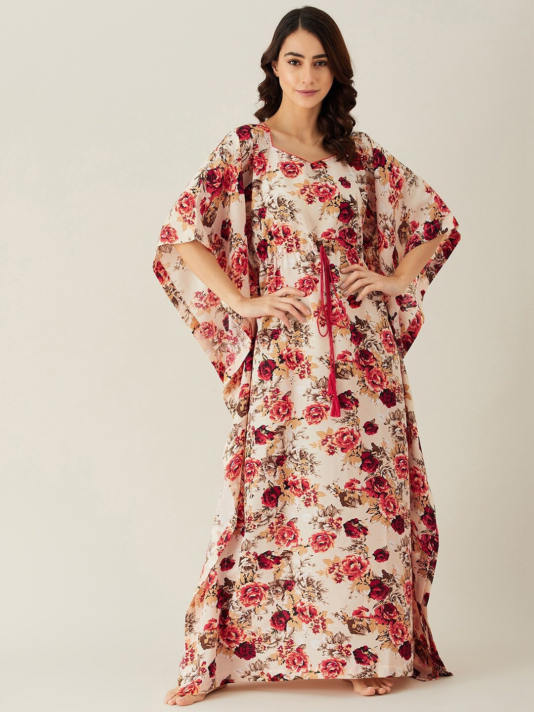 

The Kaftan Company Off-White Printed Maxi Nightdress