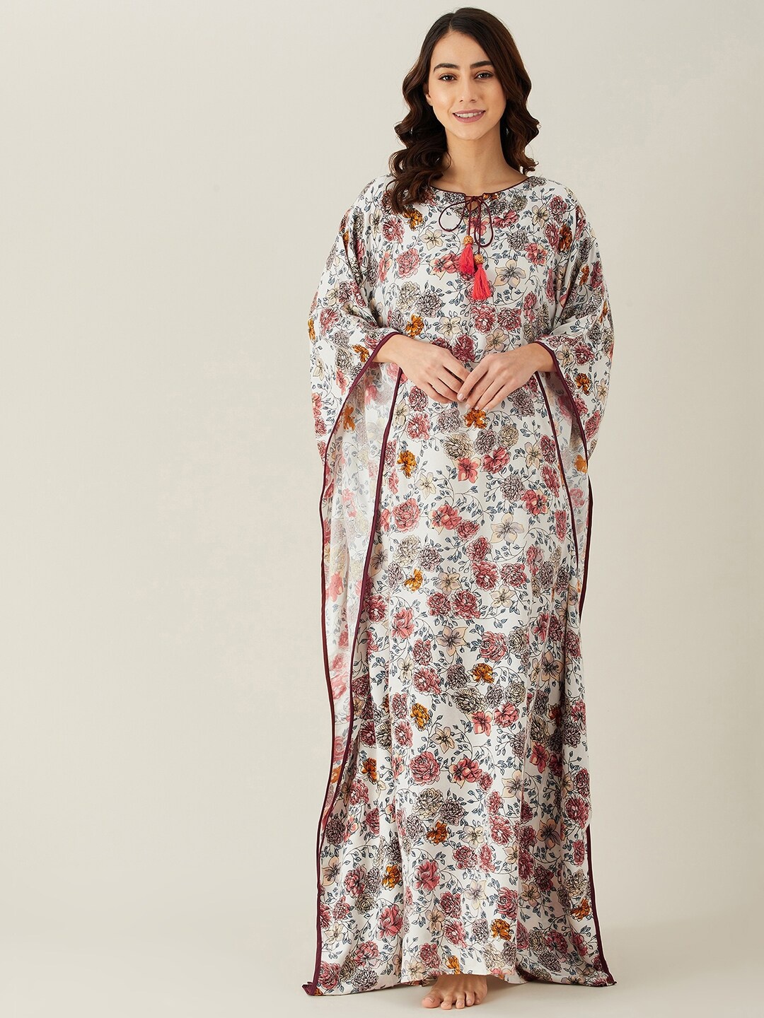

The Kaftan Company White Printed Pure Cotton Kaftan Maxi Nightdress