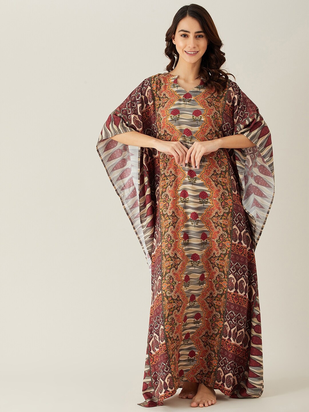 

The Kaftan Company Mustard Printed Maxi Nightdress