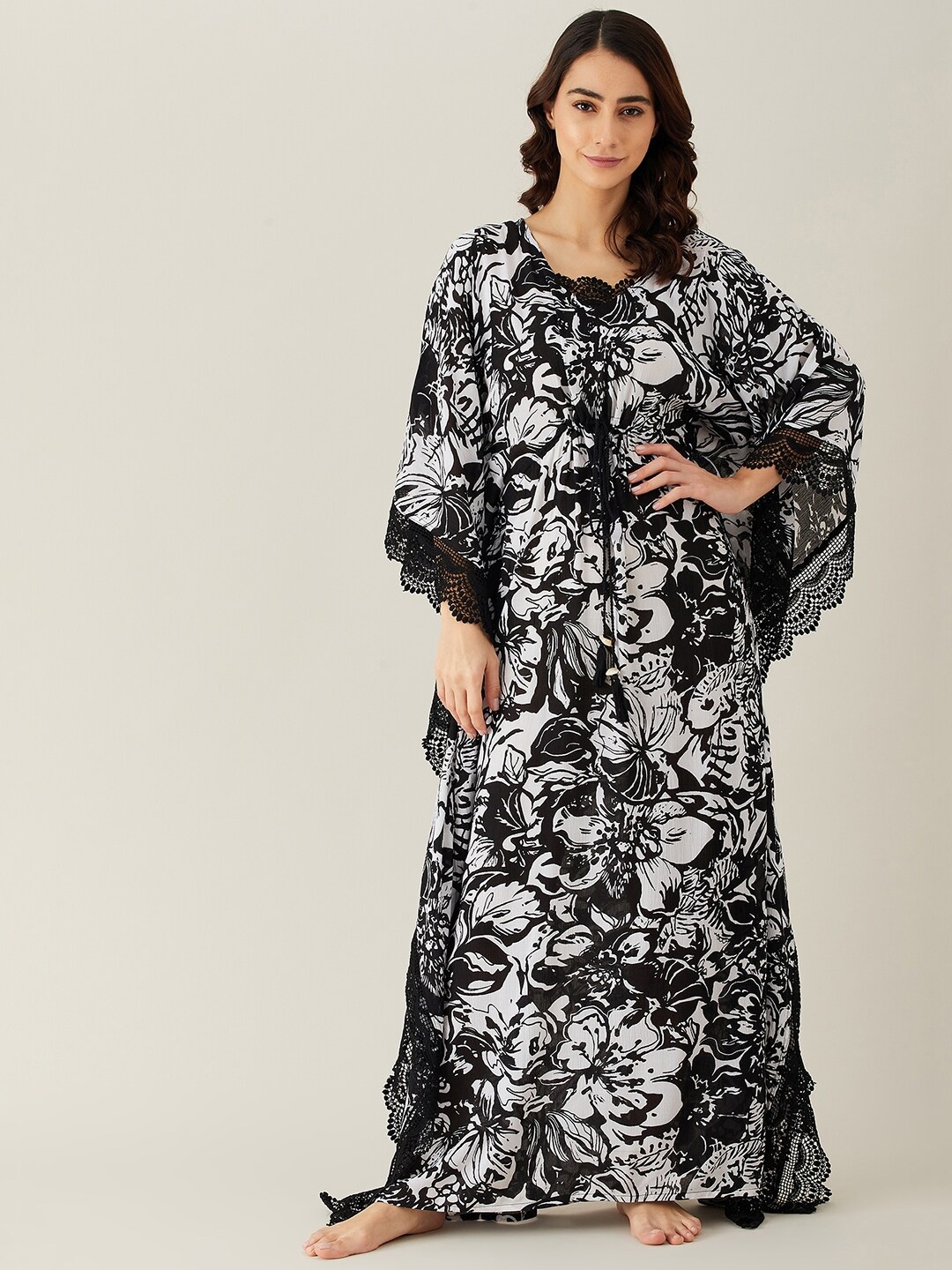 

The Kaftan Company Black Printed Kaftan Maxi Nightdress