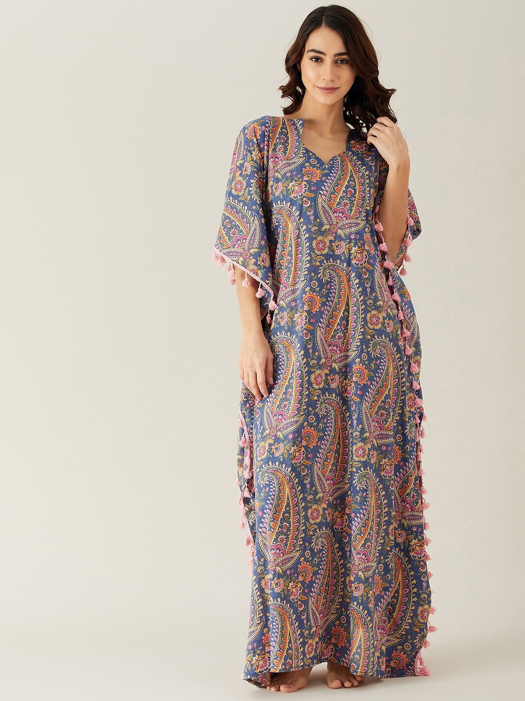 

The Kaftan Company Blue Printed Maxi Nightdress