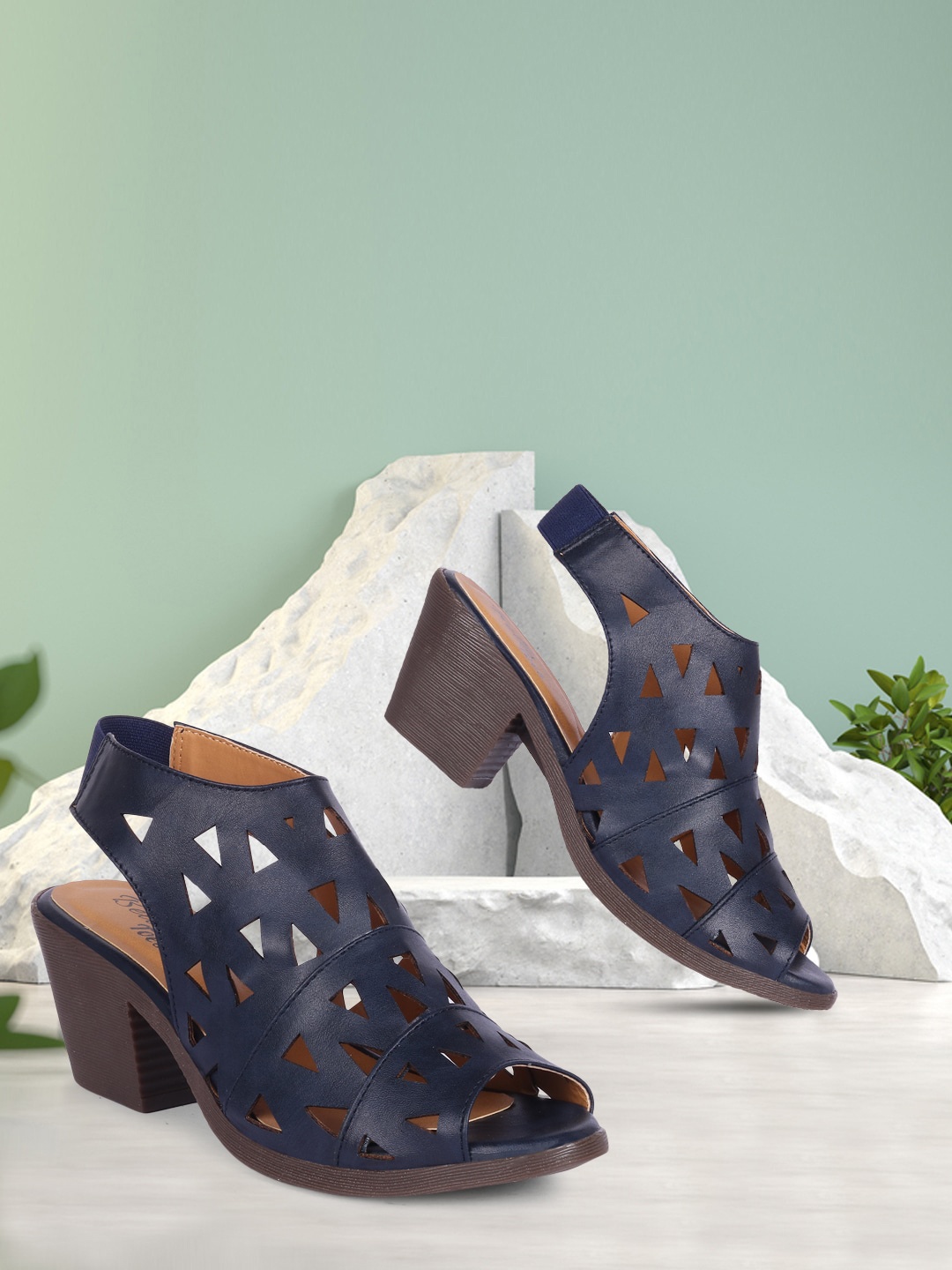 

Bella Toes Blue Embellished Block Gladiators with Laser Cuts