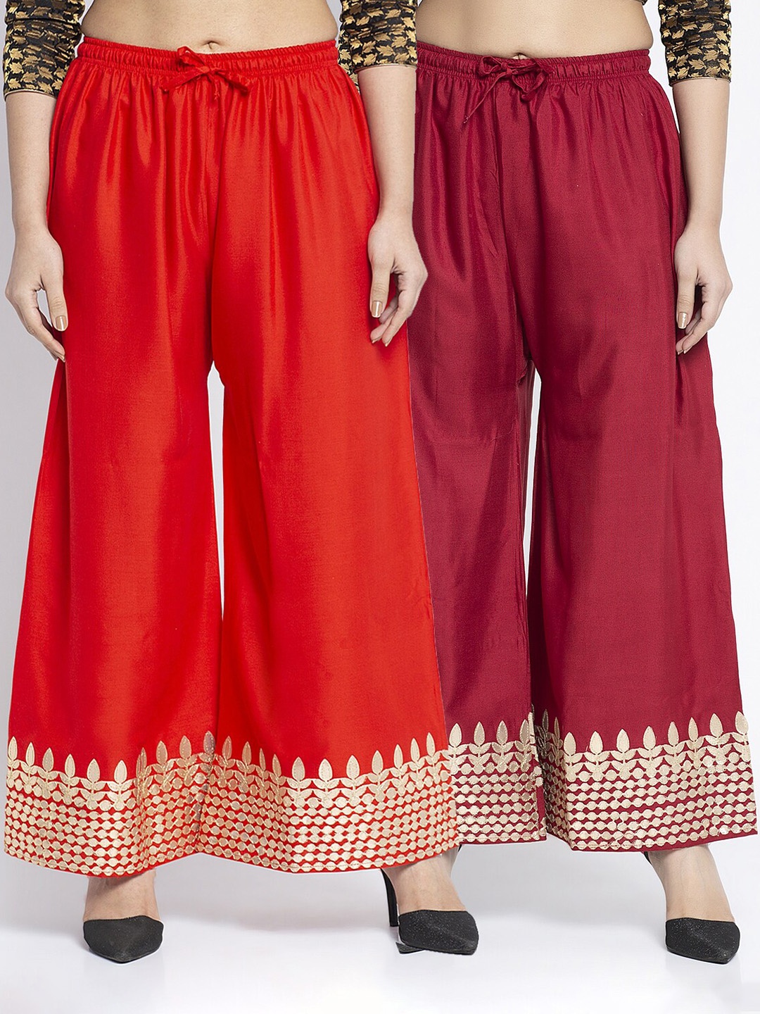 

GRACIT Women Red & Maroon 2 Ethnic Motifs Flared Knitted Palazzos