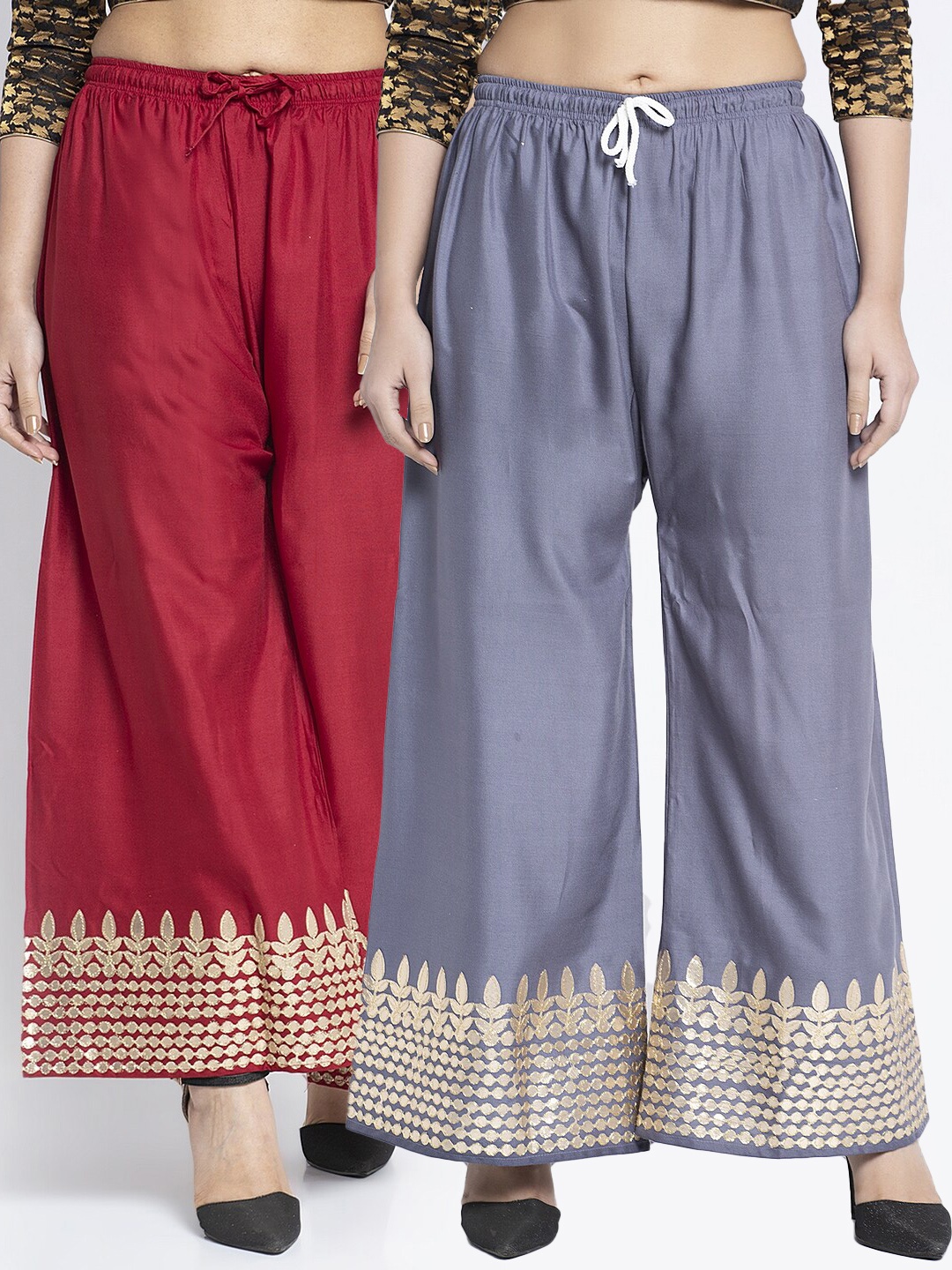

GRACIT Women Grey & Maroon 2 Hem Design Knitted Ethnic Palazzos