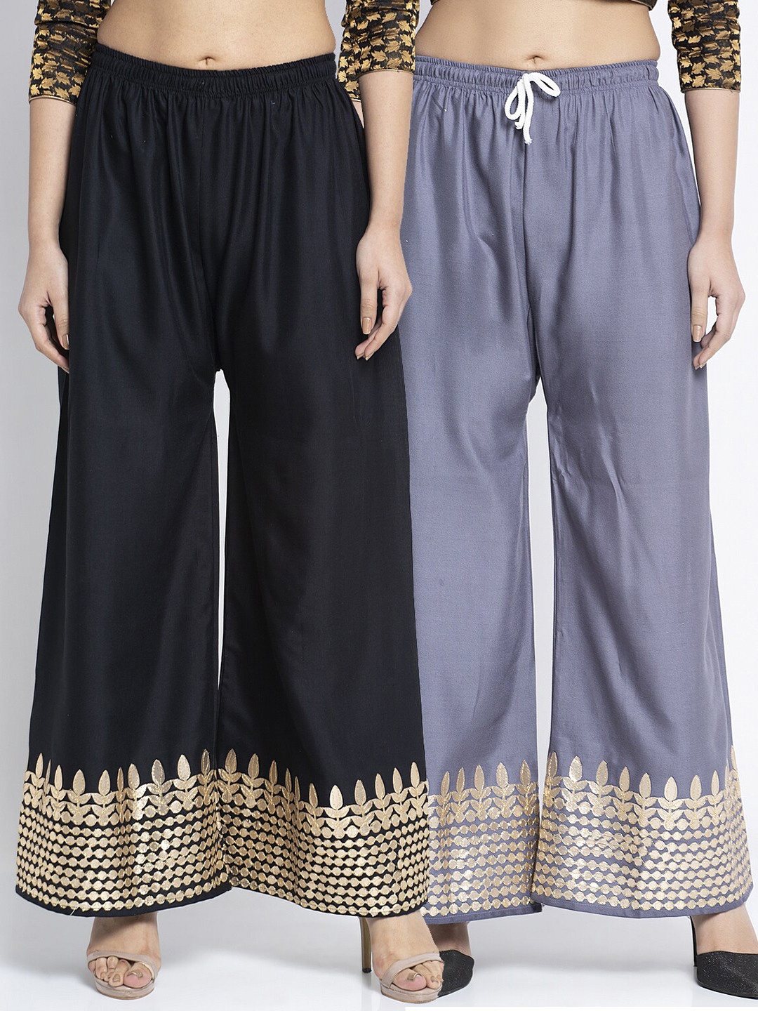 

GRACIT Set Of 2 Women Black & Grey Ethnic Motifs Printed Flared Ethnic Palazzos