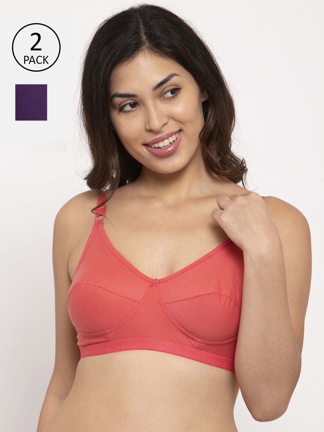 

Innocence Pack of 2 Coral & Blue Non Wired Cotton Bra