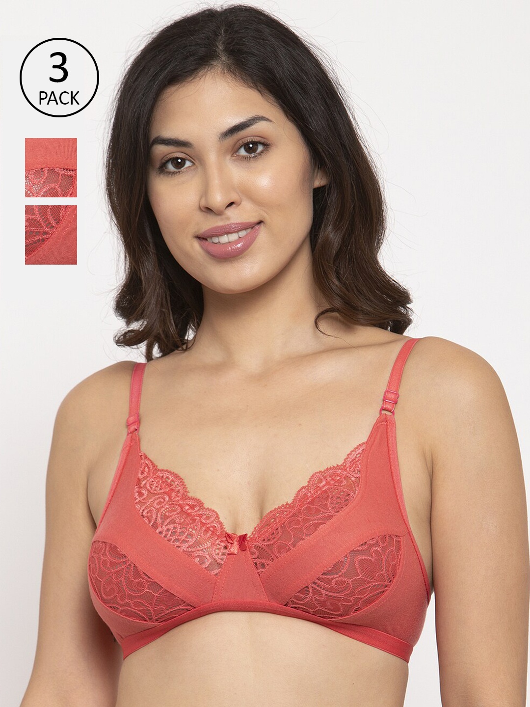 

Innocence Pack of 3 Non Wired Full Coverage Non Padded Everyday Bra, Coral