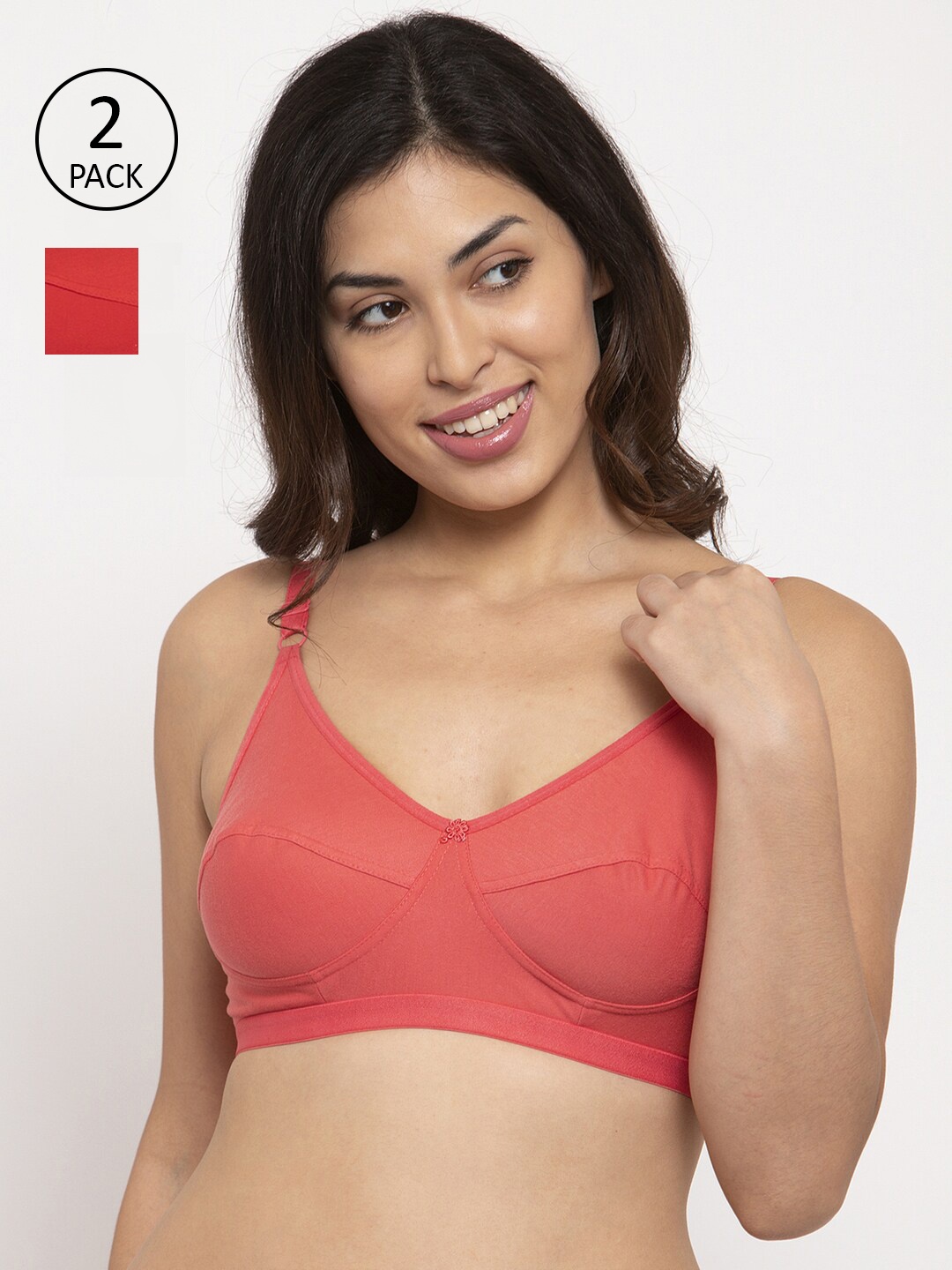 

Innocence Coral & Red Pack of 2 Everyday Bra