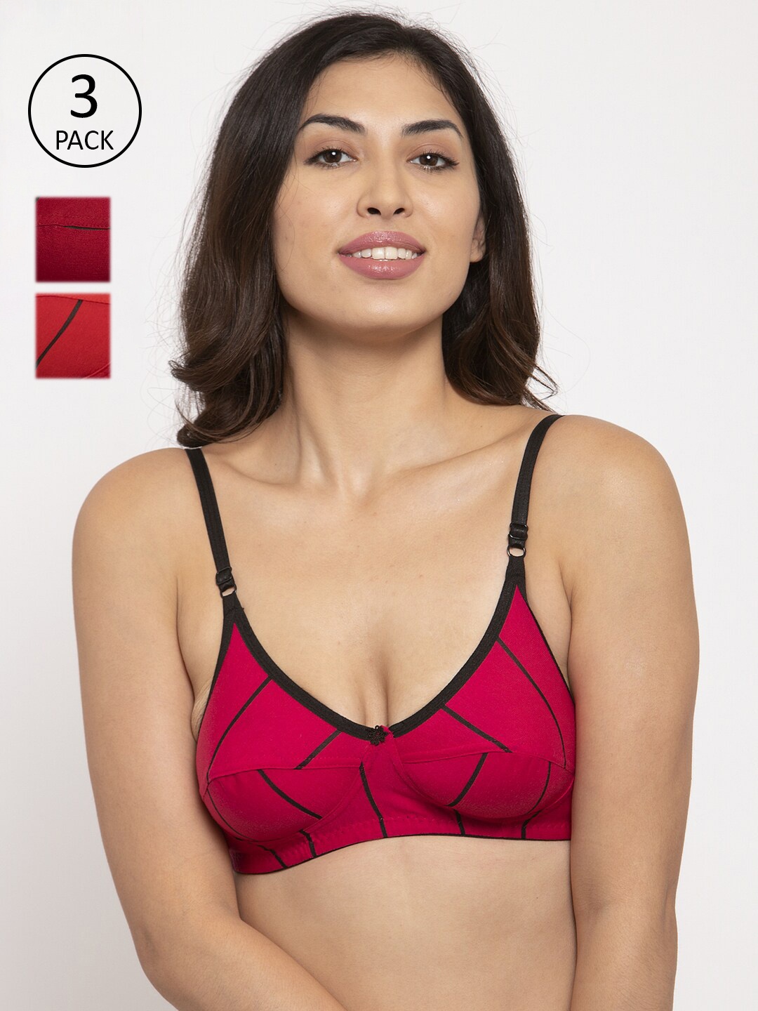 

Innocence Pack of 3 Printed Cotton Bra, Coral