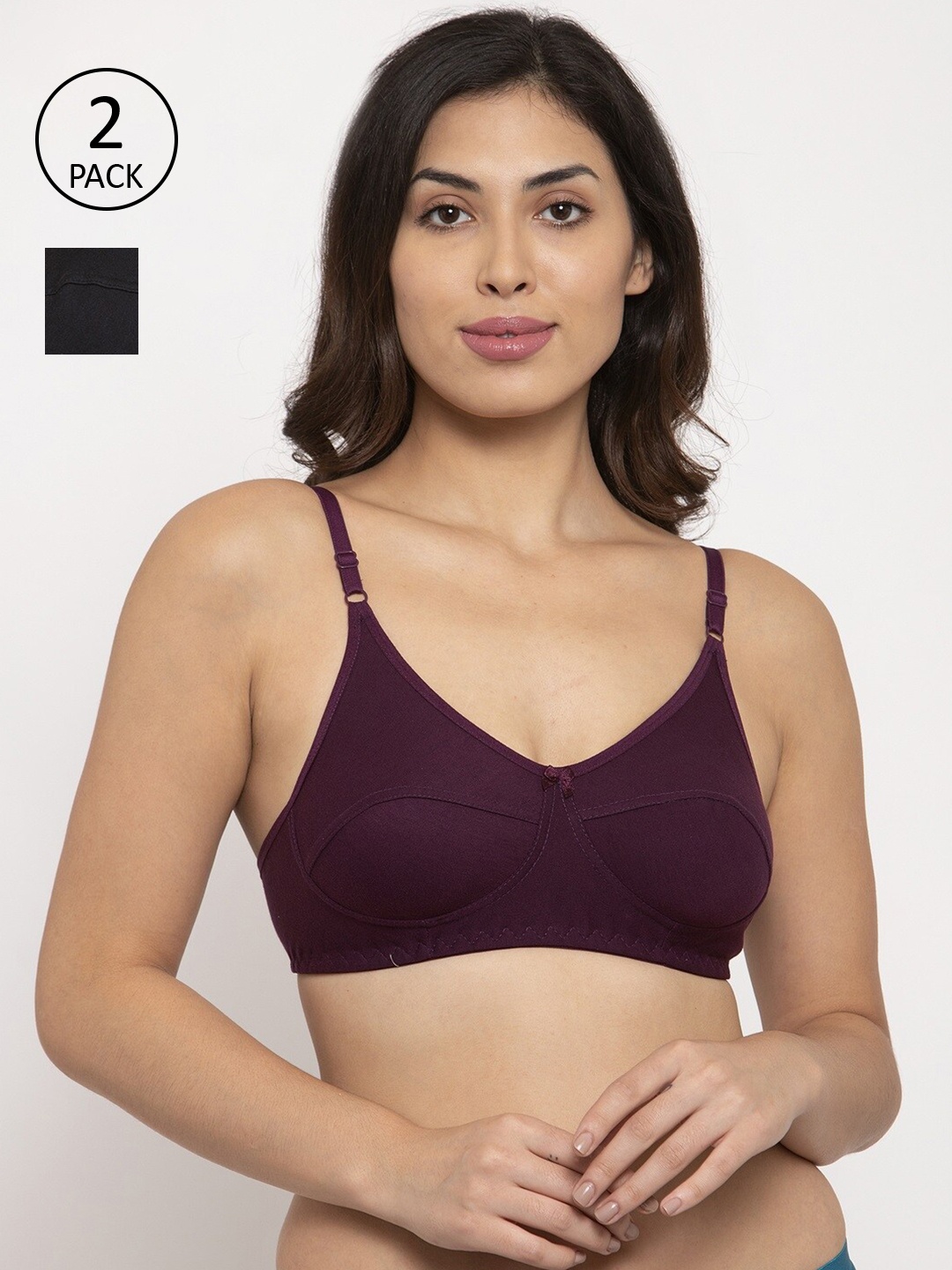 

Innocence Pack Of 2 Solid Everyday Bras - Non-Padded Wireless, Burgundy