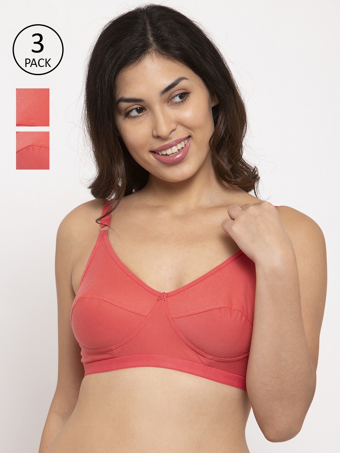 

Innocence Pack of 3 Non Wired Full Coverage Non Padded Everyday Bra, Coral
