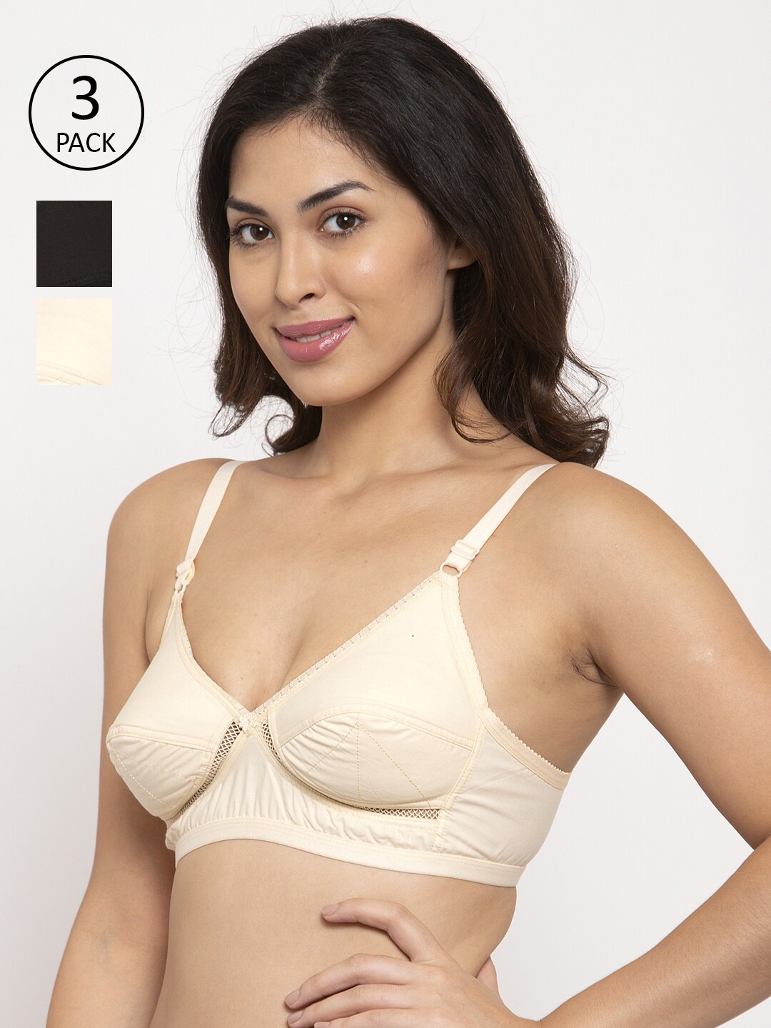

Innocence Woman Pack of 3 Black & Beige Non padded Cotton Bra