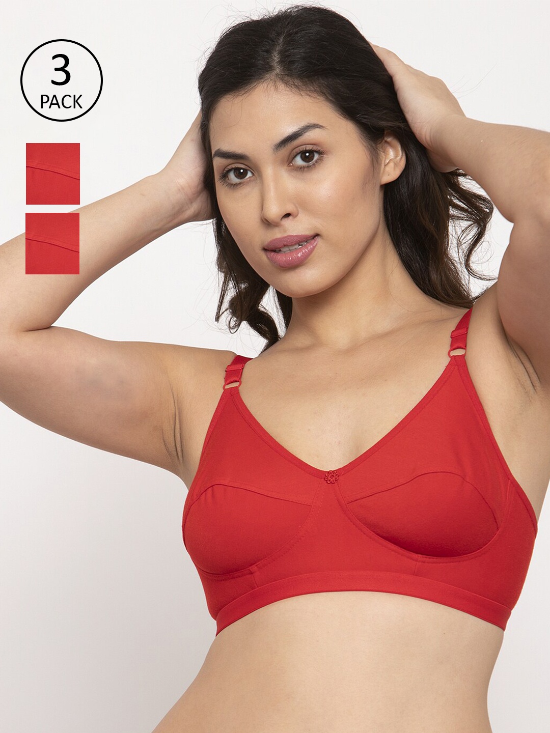 

Innocence Pack of 3 Non Wired Full Coverage Non Padded Everyday Bra, Red