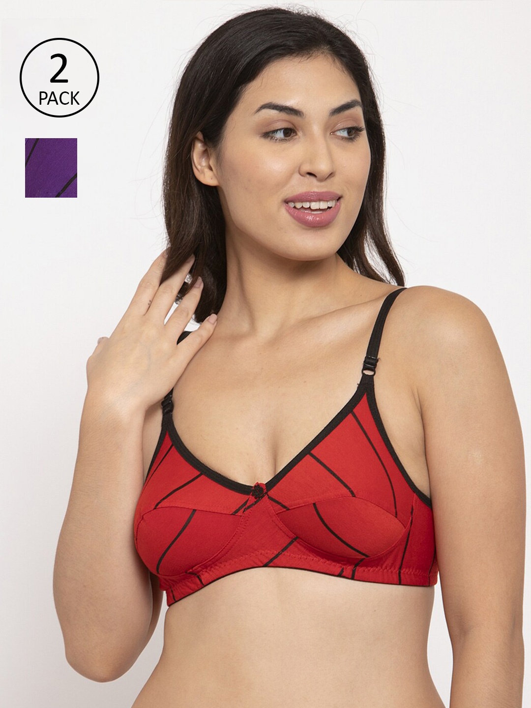 

Innocence Woman Pack of 2 Red & Blue Abstract Bra
