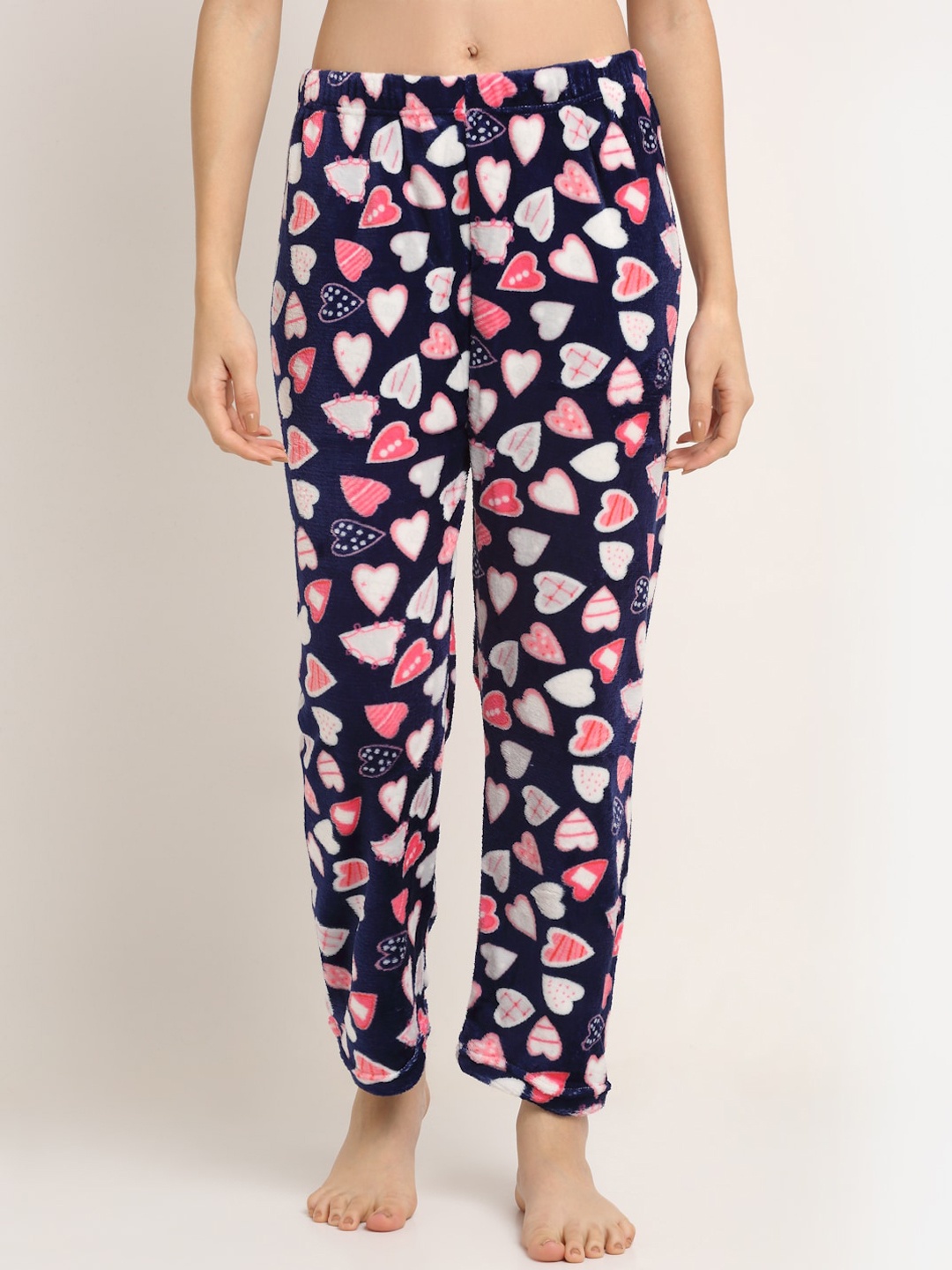 

NEUDIS Women Navy Blue & Pink Printed Warm Fleece Lounge Pants